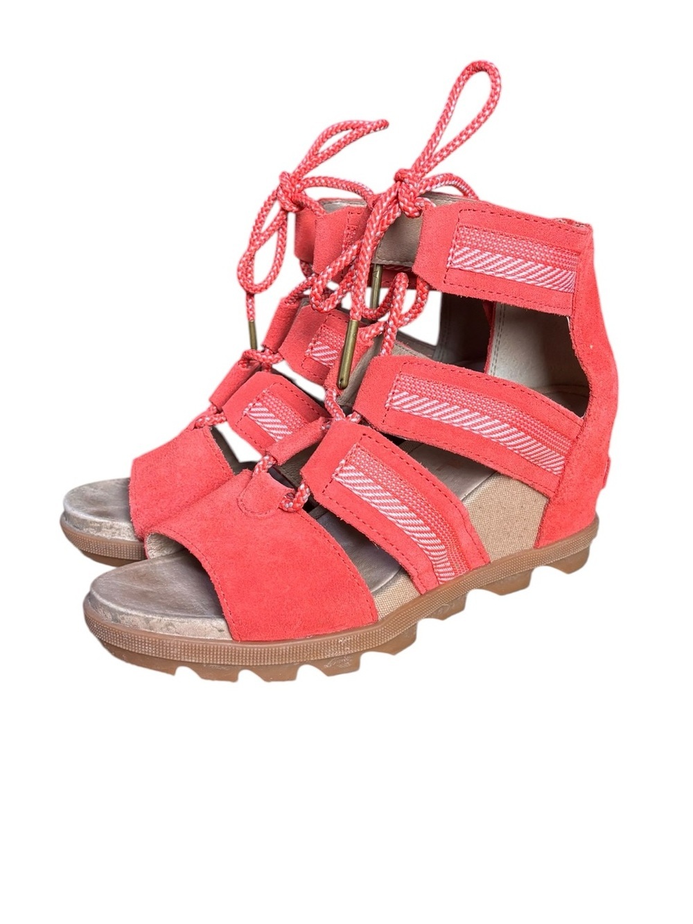 Sorel Joanie II Lace-Up Gladiator Wedge Sandals in Coral – Sz 7.5